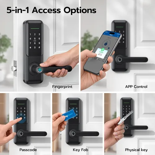 Miniatura 2 de Cerradura de puerta inteligente de huellas dactilares con asa: cerradura de teclado de entrada sin llave para puerta delantera, cerradura digital
