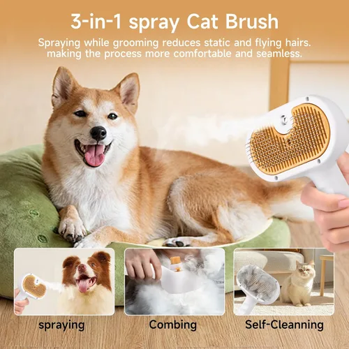 Miniatura 5 de Cepillo de vapor para mascotas para perros y gatos – Peine de depilación en aerosol 3 en 1 para quitar pelo y aseo, suaviza la piel y reduce