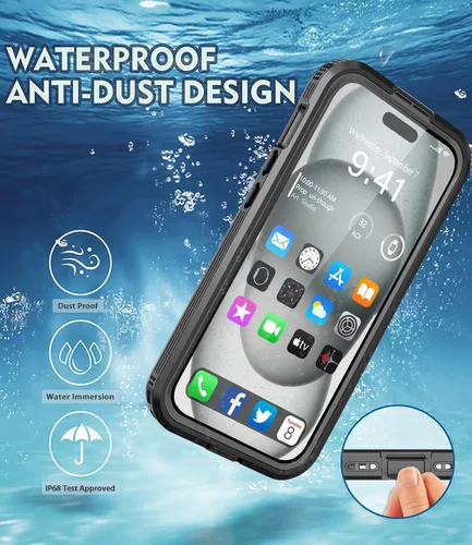 Miniatura 5 de Diseño para iPhone 15 Plus Funda impermeable de 6.7 pulgadas, cuerpo completo protector a prueba de golpes a prueba de polvo para iPhone 15 Plus
