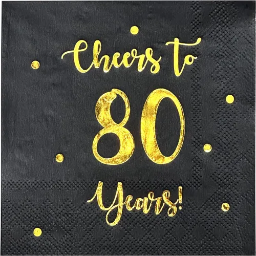 Servilletas de cóctel de Cheers to 80 años, decoraciones de feliz cumpleaños n.° 80 para hombres y mujeres, decoraciones de fiesta de aniversario de