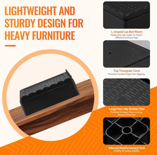 Miniatura 4 de Elevadores de Muebles Resistentes Elevadores de Cama Ajustables Bloques de Elevación 4, 3, 2 pulgadas para Sofá, Sillón, Mesa, Escritorio, Patas