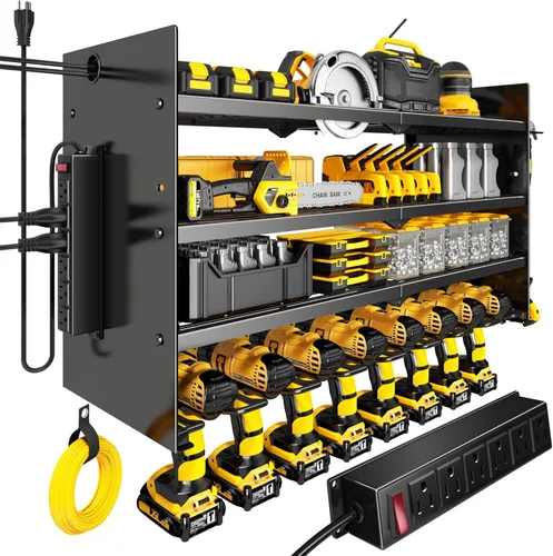 Miniatura 8 de Gran Organizador de Herramientas Eléctricas de Pared, Organizador de Almacenamiento de Garaje para Herramientas Inalámbricas con Soporte