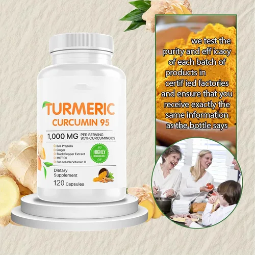Miniatura 6 de Elm & Herb - Suplemento de curcumina de cúrcuma pura de 1,000 mg 95% curcuminoides con propóleos de abeja, jengibre, aceite MCT, vitamina C