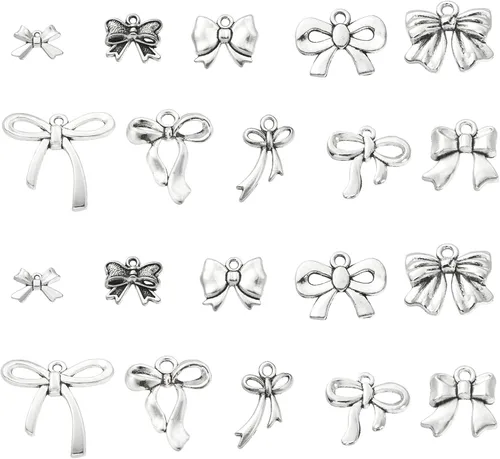 UR Urlifehall 100 dijes tibetanos con nudo de lazo plateado y mariposa, colgantes de aleación de estilo tibetano para aretes y fabricación de joyas