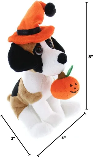 Miniatura 9 de Plushland Halloween Pawpals - Juguete de peluche para cachorros de 8 pulgadas, viene con sombrero y linterna Jack O Lantern de Halloween, calabaza