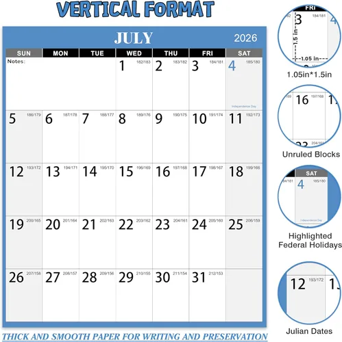 Miniatura 4 de Calendario de borrado en seco 2026-2027 para pared, calendario de pared 2026-2027, calendario de pared anual, 48 x 32 pulgadas, julio de 2026 a