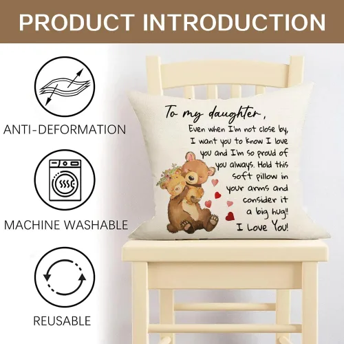 Miniatura 7 de RABUSOFA Funda de almohada de 18 x 18 pulgadas con texto en inglés "To My Daughter", funda de cojín de cumpleaños de mamá papá