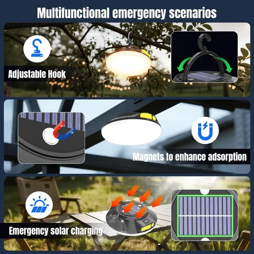 Miniatura 5 de Linterna LED solar portátil de 16000 mAh, 26000 lm, luz recargable de 150 W con imán, linterna, luces impermeables IPX66 para tienda de campaña