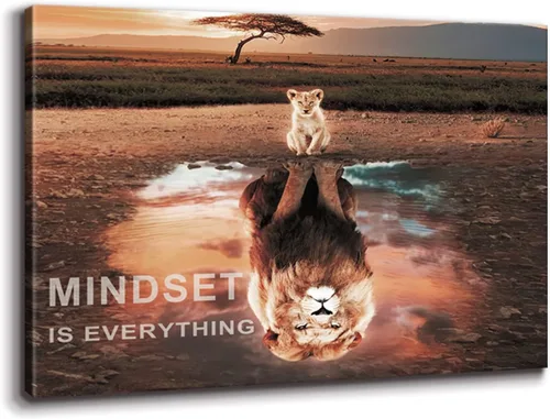 Miniatura 22 de KAWAHONE Mindset Is Everything - Lienzo decorativo para pared, diseño motivacional de rey león, con citas inspiradoras de emprendedor, póster