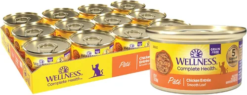 Wellness Complete Health Paté Alimento Húmedo para Gatos Adultos, Natural, Rico en Proteínas, Sin Granos, 3 Onzas, Paquete de 24, (Pollo)