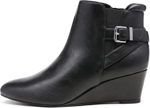 Miniatura 3 de DREAM PAIRS Botines negros de tacón de cuña para mujer