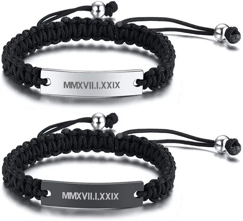 Miniatura 39 de MEALGUET Pulseras de ID Personalizadas para Parejas Grabado Personalizado Hecho a Mano Cuerda Trenzada Pulsera de Muñeca para Hombres Mujeres