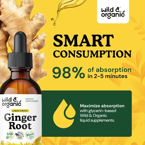 Miniatura 4 de Wild & Organic Gotas líquidas de extracto de jengibre, apoyo inmunológico y digestivo, suplemento líquido de raíz de jengibre, tintura vegana, sin