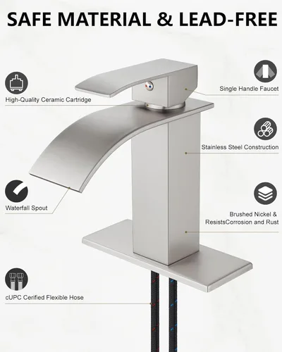 Miniatura 6 de Midanya Grifo de baño con boquilla de cascada de una sola manija, grifo de lavabo de baño de 1 agujero, moderno grifo de lavabo de lavabo de RV