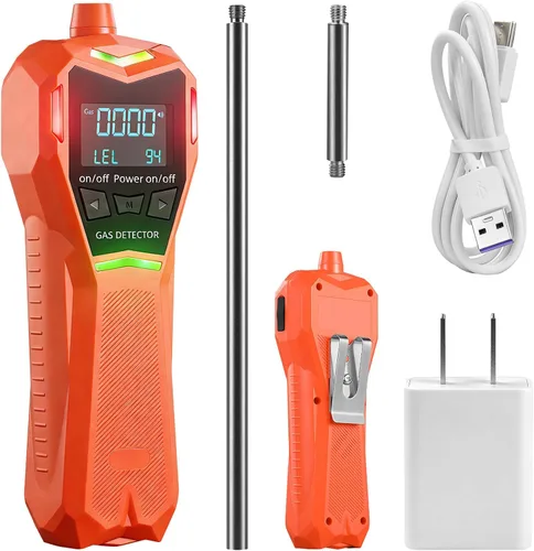 Detector de gas recargable, detector de gas natural con clip trasero y 2 sondas, detector de fugas de gas combustible de propano metano butano para