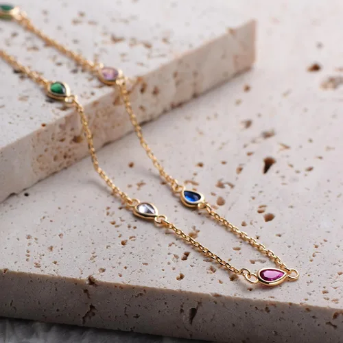 Miniatura 5 de Dainty Colorful Choker Necklace for Women 18K Gold Plated Multicolor Link Chain Choker, Paper Clip T Necklace, Coloured Cubic Zirconium Necklace for