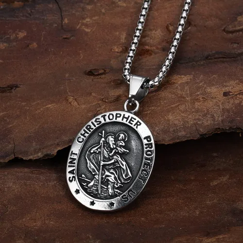 Miniatura 4 de WIGERLON Collares de amuleto de acero inoxidable San Miguel San Cristóbal y San Benito cruz de Jesús maría arcángel que nos protege con amuleto