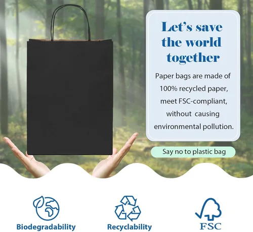 Miniatura 4 de GSSUSA Bolsas de papel negras de 8 x 4.25 x 10.5 pulgadas, 20 unidades, bolsa de papel de regalo con asas a granel, regalo de graduación, papel