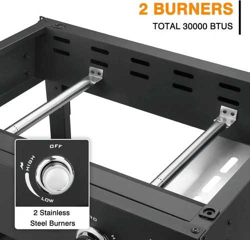 Miniatura 5 de Parrilla plegable de 2 quemadores de gas, parrilla de propano desmontable de acero inoxidable de 28 pulgadas, parrilla de barbacoa plana de 30,000