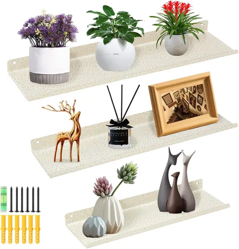 Miniatura 10 de Uten Estantes flotantes, estantes de hierro para montar en la pared, juego de 3, estantes de hierro para almacenamiento de baño, organizador