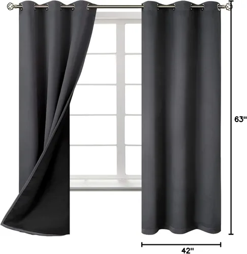 Miniatura 9 de BGment - Cortinas con aislamiento térmico para habitación, 100 % opacas, con forro negro, cortina de doble capa con ojales, reduce el ruido