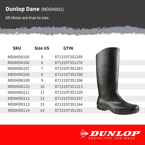 Miniatura 6 de DUNLOP Calzado de protección, Dane, 100% PVC impermeable, calzado de protección, ligero y duradero, MD0HD01.12, talla 12, negro