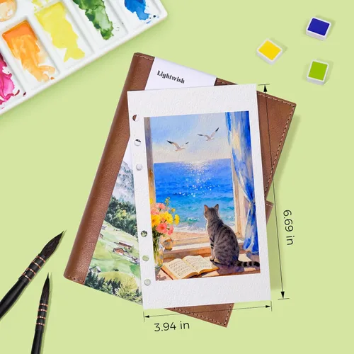 Miniatura 8 de Lightwish Cuaderno de bocetos de acuarela, 100% algodón, prensa en frío de 10.58 oz/m², 6.69 x 3.94 pulgadas, 20 hojas, encuadernado en carpeta