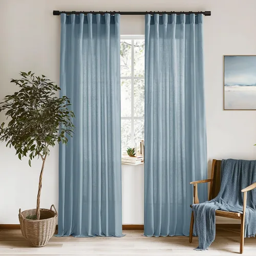 Miniatura 12 de XTMYI - Cortinas transparentes de 54 pulgadas de largo, juego de 2 paneles para baño, cortinas cortas de lino y algodón con semi privacidad