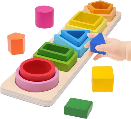 YHHYTOY Juguetes Montessori para niños de 1 año en adelante, juguetes de madera para apilar, clasificar formas y colores para niños pequeños de 1 a
