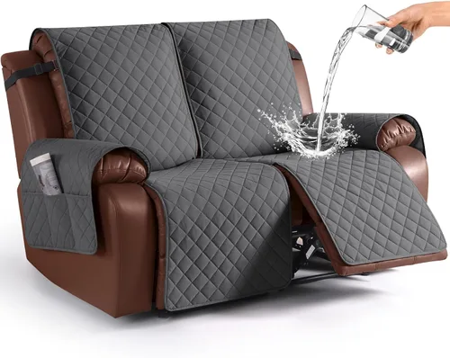 Miniatura 20 de KinCam Funda impermeable para sofá biplaza reclinable, fundas antideslizantes para sofá reclinable de 2 asientos, funda de sofá reclinable