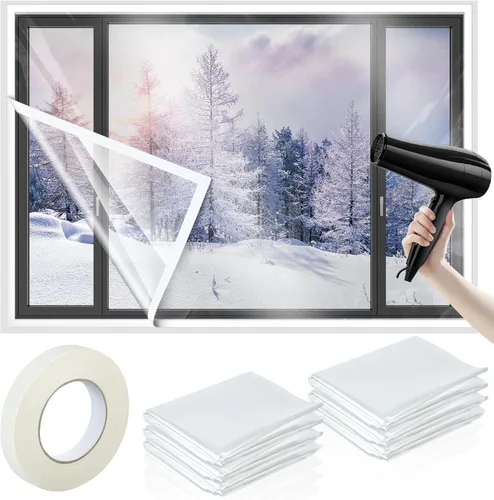 Miniatura 8 de Kit de aislamiento de ventana de 6 piezas de 47 x 63 pulgadas, película retráctil transparente cortable con cinta adhesiva de doble cara