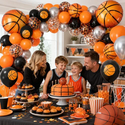 Miniatura 4 de Globos de Baloncesto, Globos de Confeti Naranja Negro Metálico Plateado con Globo de Papel de Aluminio de Baloncesto para Cumpleaños de Niño Fiesta
