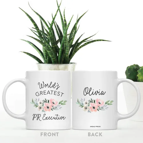 Miniatura 2 de Andaz Press Taza de café personalizada de 11 onzas, taza ejecutiva de relaciones públicas más grande del mundo, flor de anémona rosa, 1 paquete