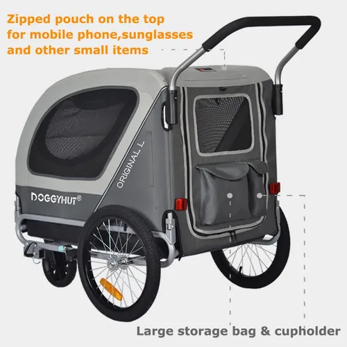 Miniatura 3 de Doggyhut Remolque y cochecito de bicicleta para mascotas grandes originales 2 en 1, para perros de hasta 78 libras, frenos de estacionamiento, marco