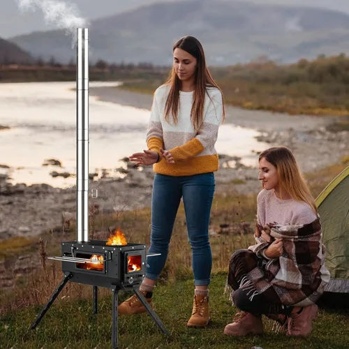Miniatura 3 de Estufa de Tienda AVOFOREST Estufa de Leña con Pies Altos, Estufa de Tienda Caliente Portátil con 6 Tubos de Chimenea de Acero Inoxidable