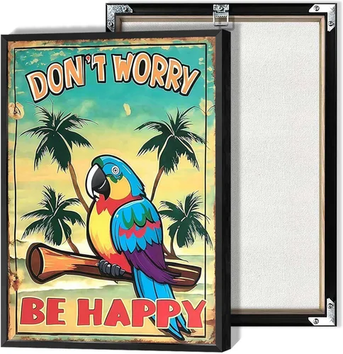 Miniatura 24 de Póster de decoración de bar Tiki con texto en inglés "Don't Worry, Be Happy Parroth", póster hawaiano para decoración del hogar, adecuado para Multi