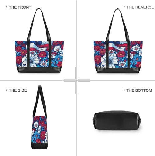Miniatura 5 de Flowers American Flag Waterproof work bags for women tote with zipper large tote for office with maletin ejecutivo para mujer