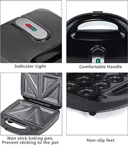 Miniatura 7 de Máquina eléctrica de sándwich de gofres 4 en 1, juego de plancha de prensa Panini con 4 platos antiadherentes extraíbles intercambiables, tostadora