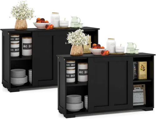 Miniatura 2 de Aparador de buffet compacto de 42" con puertas correderas de madera y estante ajustable