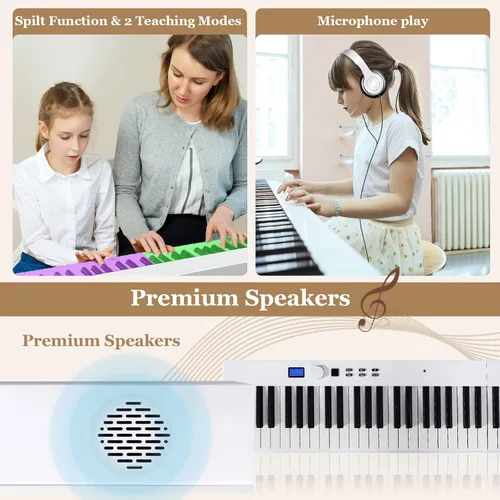 Miniatura 8 de Costzon Teclado de piano digital plegable de 88 teclas, teclado semipesado de tamaño completo, piano eléctrico portátil con MIDI, función dividida