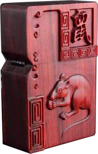 Miniatura 40 de Caja de carcasa de madera natural tallada en palisandro Huanghuali para módulo Zippo (Zodíaco Caballo)