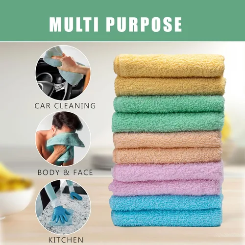 Miniatura 5 de Paños de Rizo – 12x12 Pulgadas – Paquete de 10 – Multicolor – Altamente Absorbentes, Suaves al Tacto y de Algodón Multiusos para Uso Diario