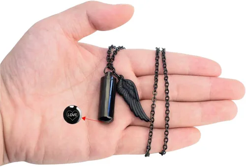 Miniatura 5 de Dletay - Collar de urna de cremación para cenizas, colgante de recuerdo con alas de ángel, acero inoxidable, grabado, negro M, CY-AGLW-BLK-EG