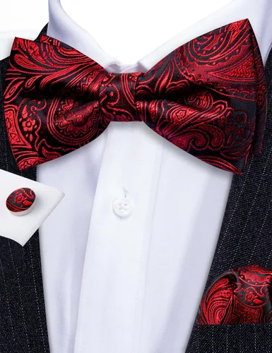 Miniatura 55 de Barry.Wang Conjunto de chaleco de pajarita para hombre, chaleco con cuello en V de seda jacquard de cachemira, gemelos de pañuelo formal/ocio, boda