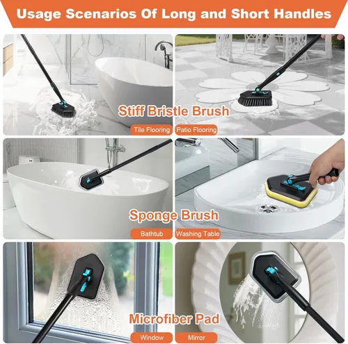 Miniatura 4 de Cepillo de limpieza de mango largo para ducha, cepillos de limpieza 3 en 1 con 3 cabezales de limpieza diferentes para limpieza de ducha, baño, Negro