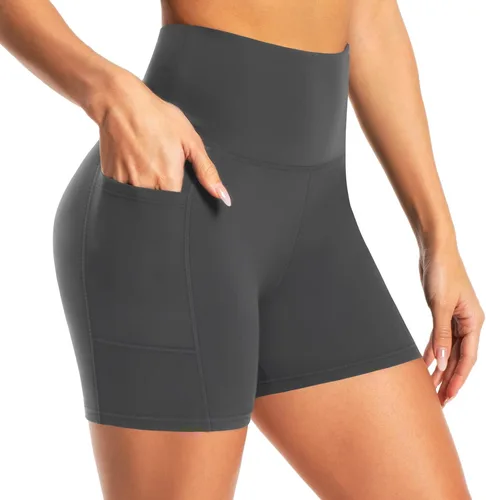 GROTEEN Pantalones cortos de ciclismo de 5 pulgadas con bolsillos para mujer, cintura alta, control de abdomen, pantalones cortos de entrenamiento