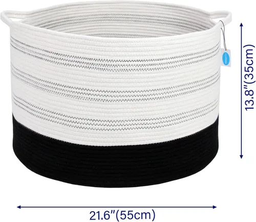 Miniatura 4 de Casaphoria - Canasta tejida con cuerda de algodón 3XL de 22 x 22 x 14 pulgadas, para sala de estar, mantas, ropa sucia, con asa (paquete de 1)