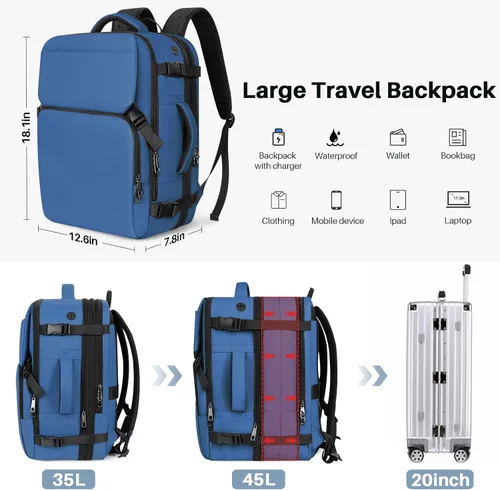 Miniatura 86 de Mochila de Viaje Snoffic para Mujer, Negro, 17 pulg.