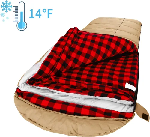 Miniatura 2 de Saco de dormir de lona de 0 grados para adultos, saco de dormir de franela de algodón para campamento de invierno, pesca, caza o viajes, carcasa