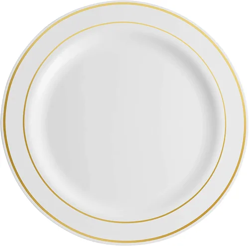 Miniatura 4 de Munfix Juego de 60 platos de plástico dorados, 30 piezas de 10.25 pulgadas para cena y 30 piezas de 7.5 pulgadas para platos de postre, elegantes